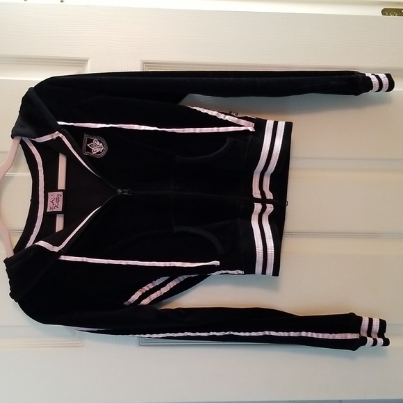 💐 VINTAGE BLACK & PINK VELOUR HOODIE JACKET 💐 - Picture 6 of 6